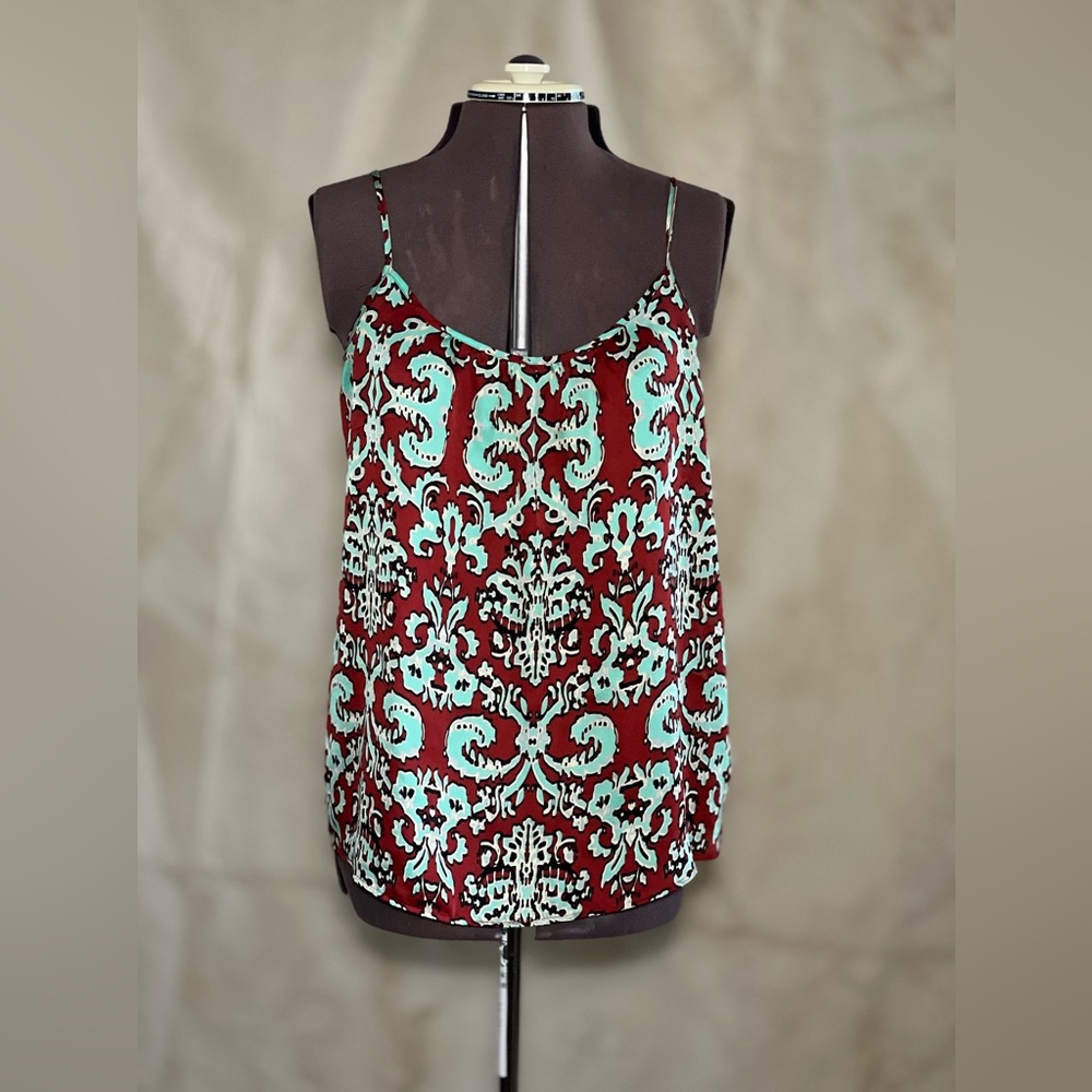 The Limited Satin Camisole in burgundy and teal pattern